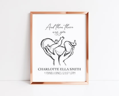 Personalised and then there was you baby portrait illustration sketch unframed print