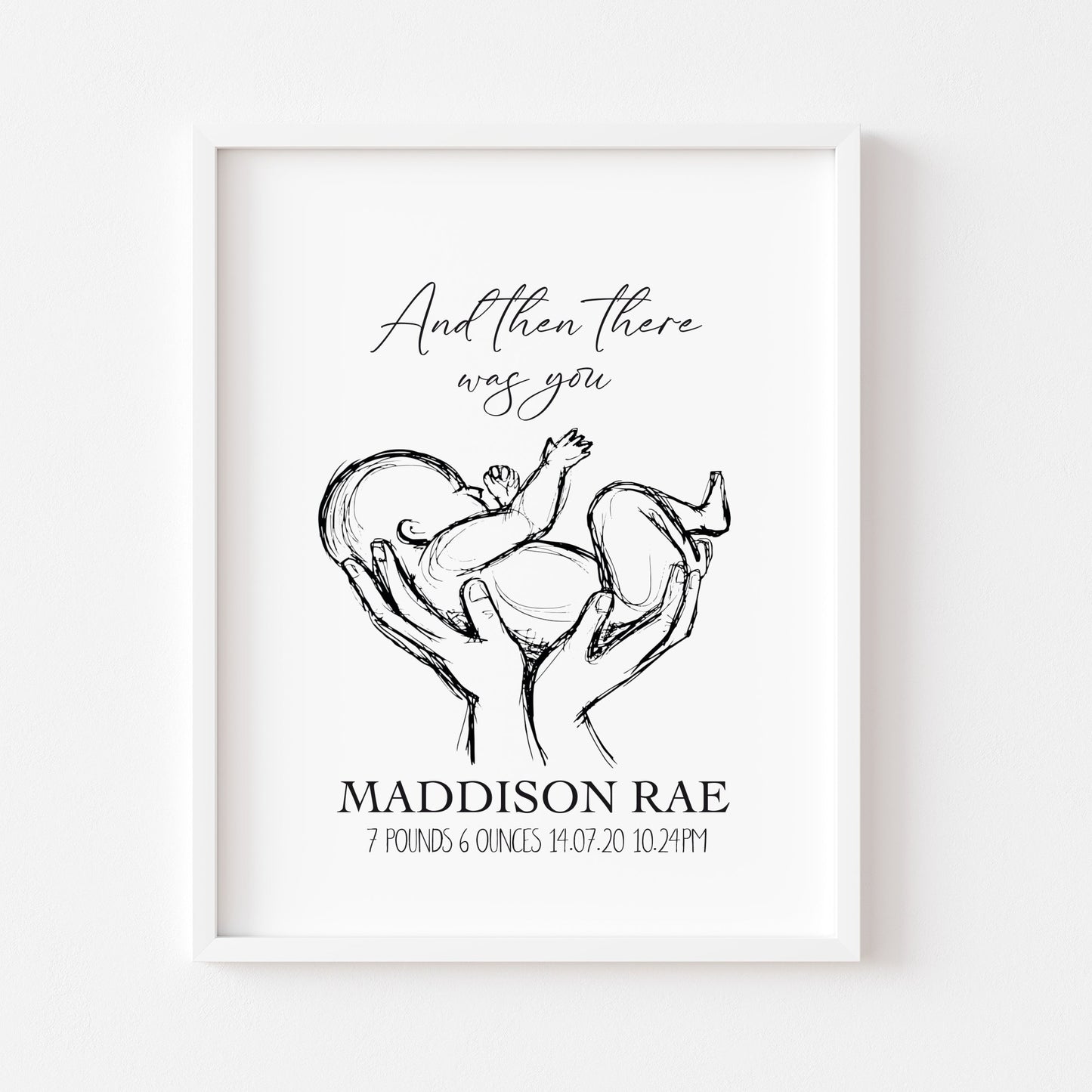 Personalised and then there was you baby portrait illustration sketch unframed print