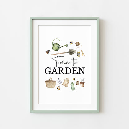 Time to garden watercolour spring summer gardening illustration unframed wall art poster print