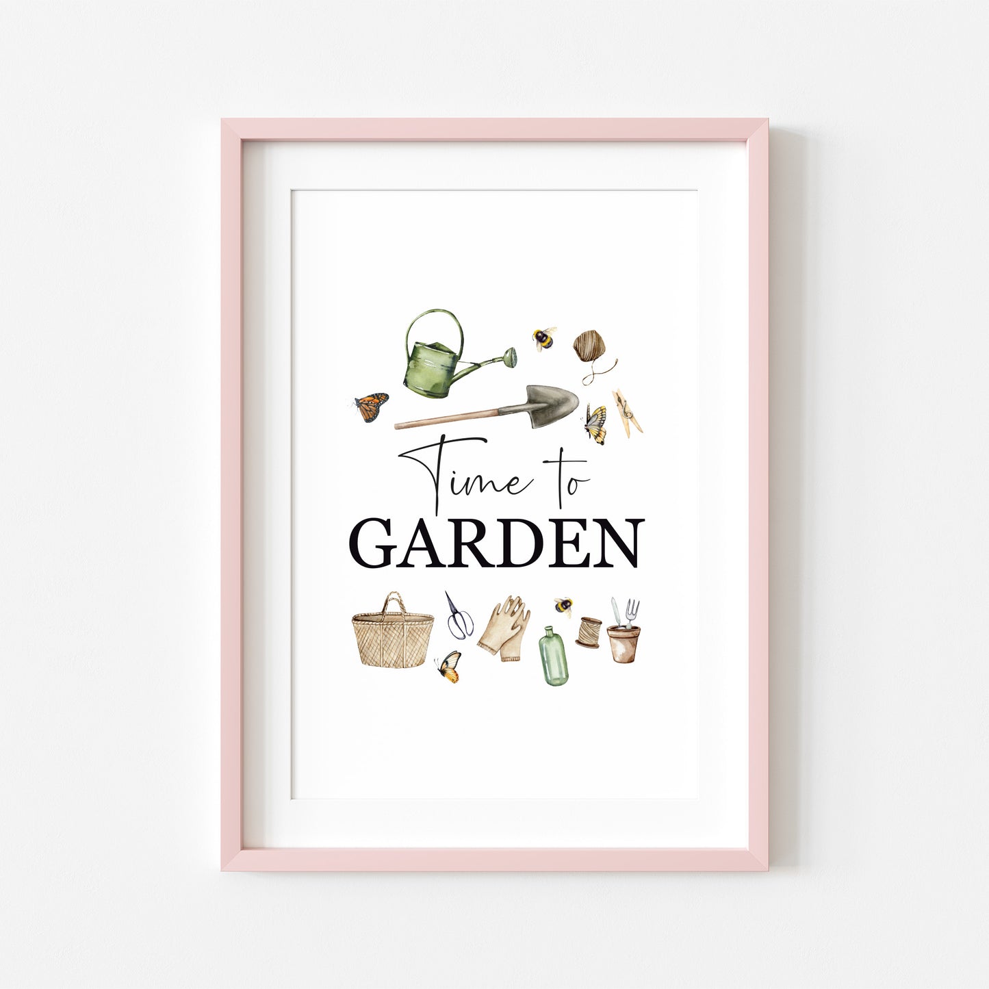 Time to garden watercolour spring summer gardening illustration unframed wall art poster print