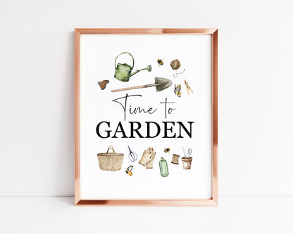 Time to garden watercolour spring summer gardening illustration unframed wall art poster print