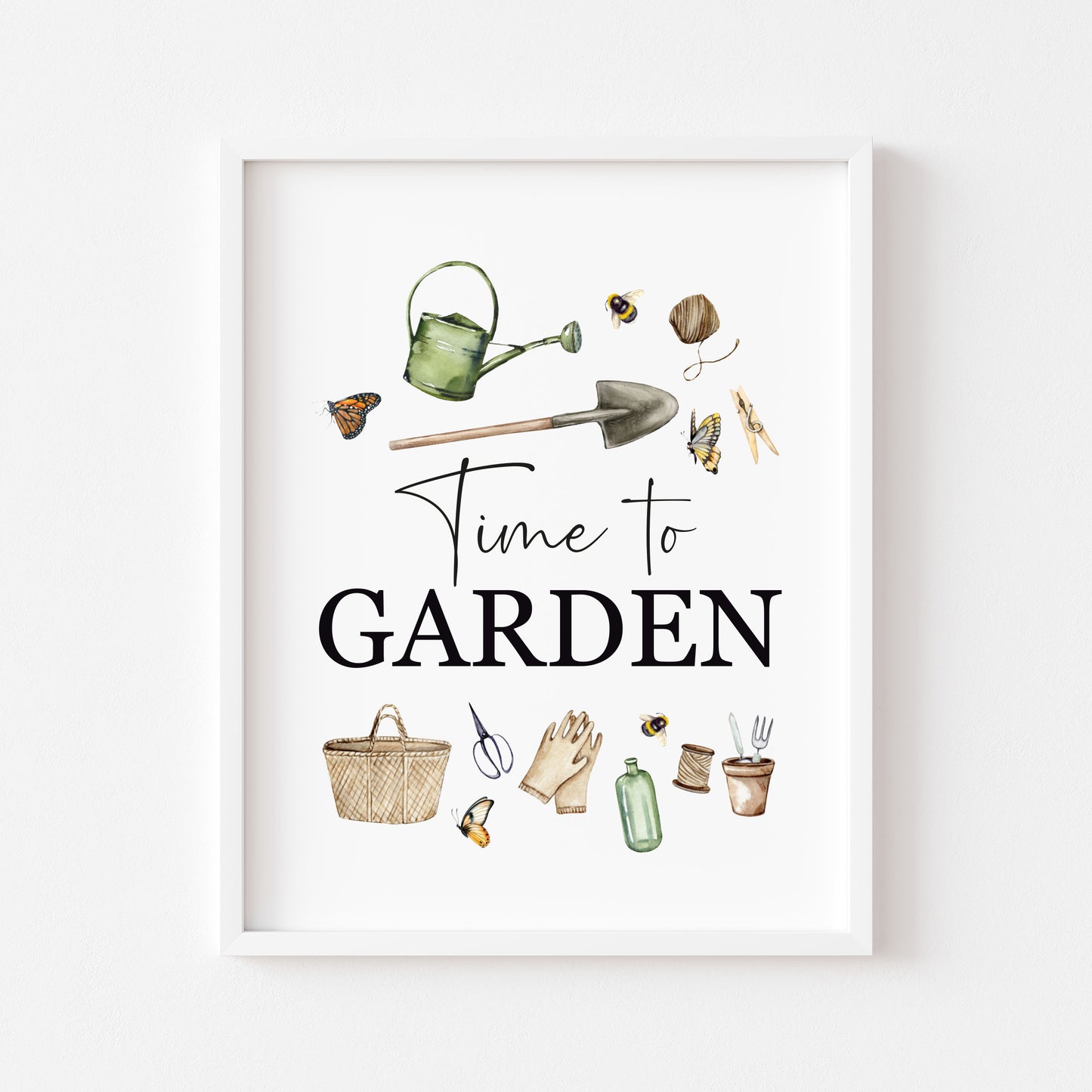 Time to garden watercolour spring summer gardening illustration unframed wall art poster print