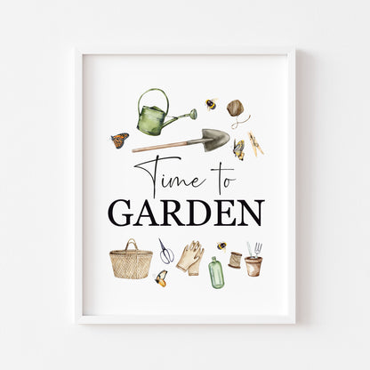 Time to garden watercolour spring summer gardening illustration unframed wall art poster print