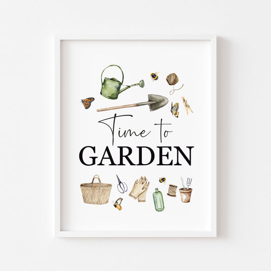 Time to garden watercolour spring summer gardening illustration unframed wall art poster print