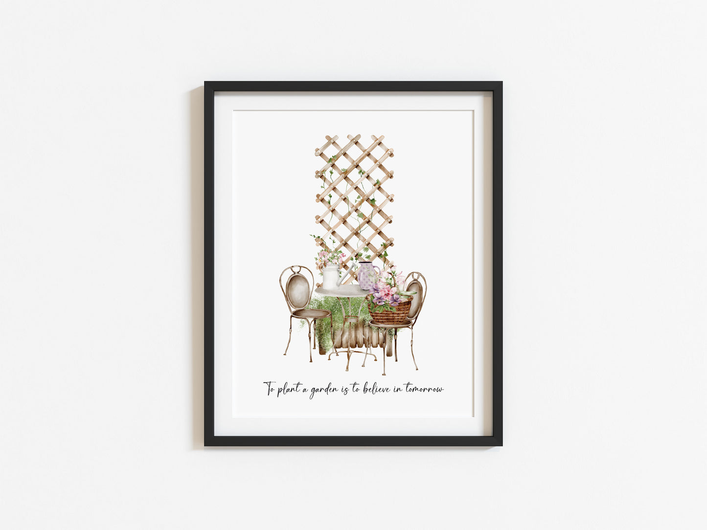 To plant a garden is to believe in tomorrow watercolour gardening scene illustration unframed wall art poster print