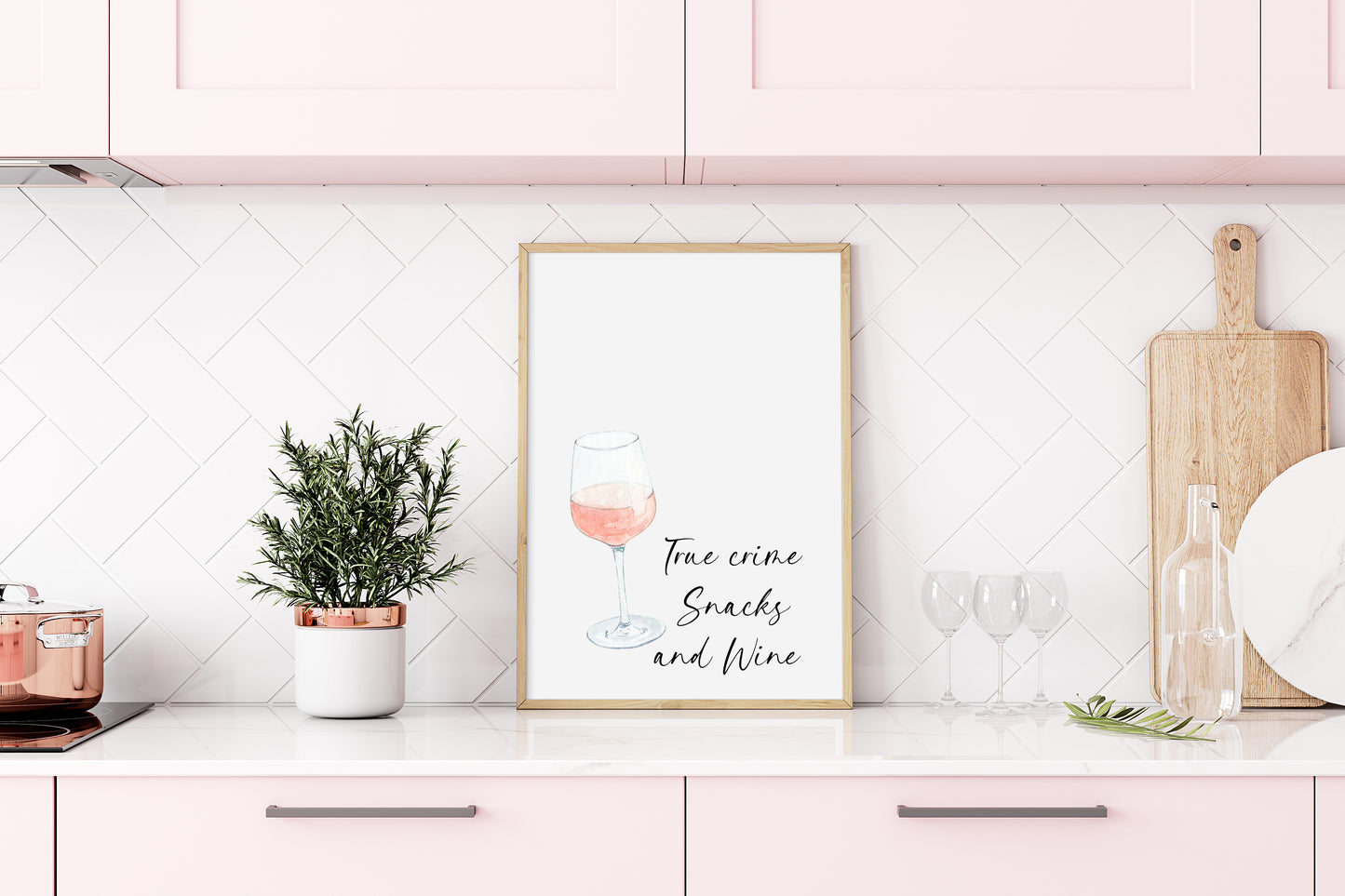 True crime snacks and wine watercolour illustration, kitchen, bedroom, office, unframed wall art poster print