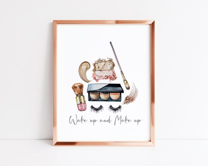 Wake up and make up watercolour illustration unframed print