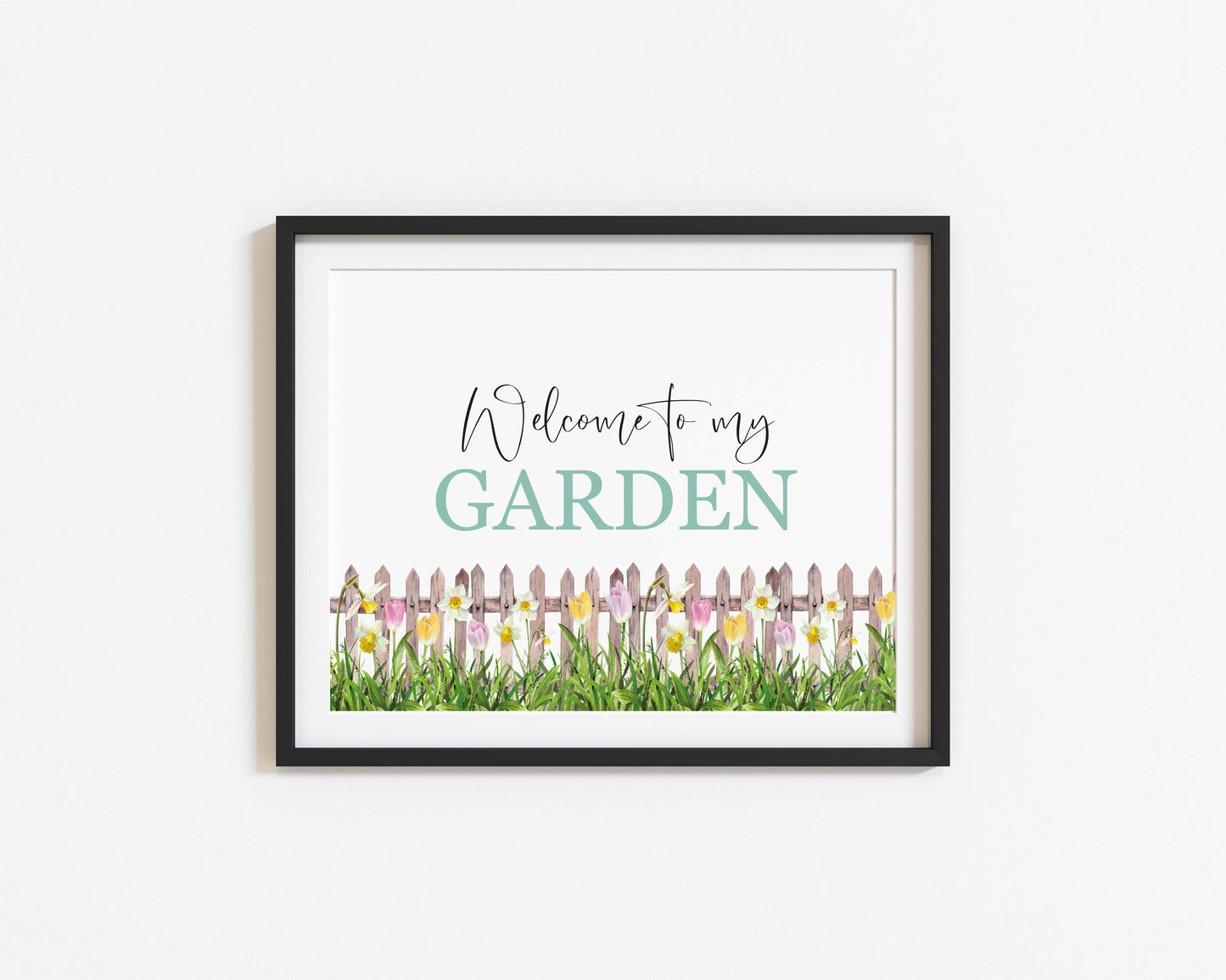 Welcome to my garden floral borderless watercolour style typography unframed print