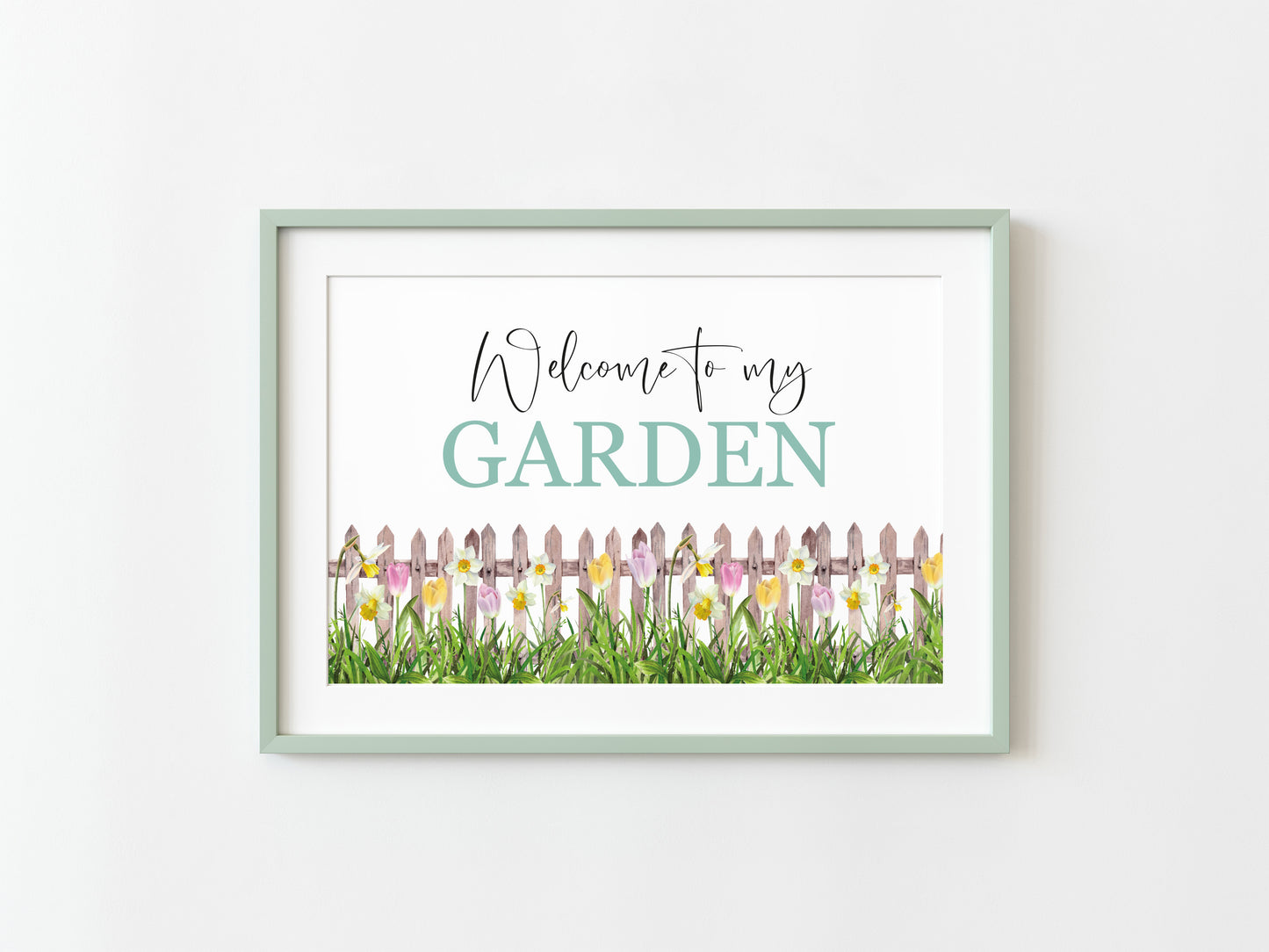 Welcome to my garden floral borderless watercolour style typography unframed print