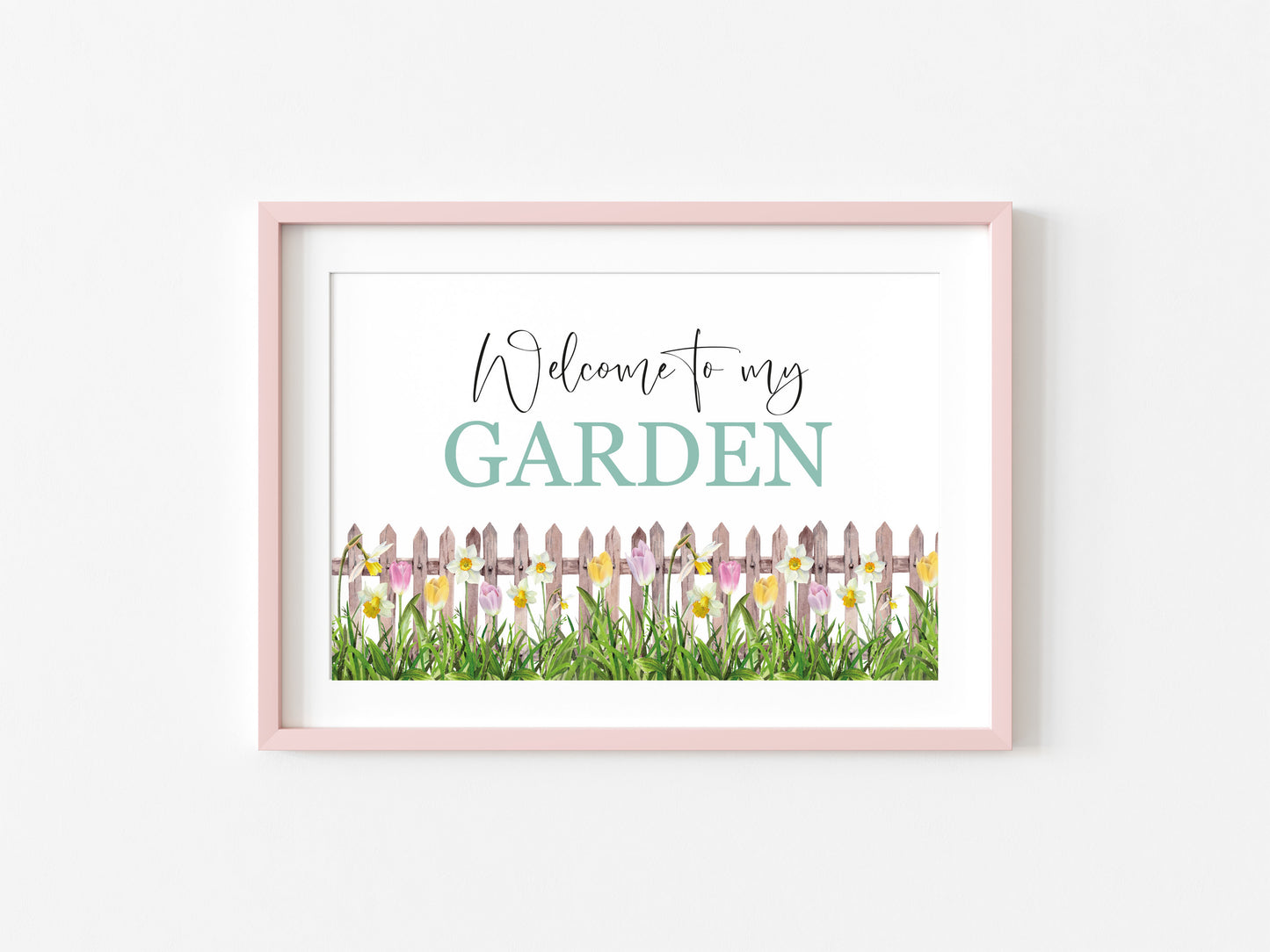 Welcome to my garden floral borderless watercolour style typography unframed print