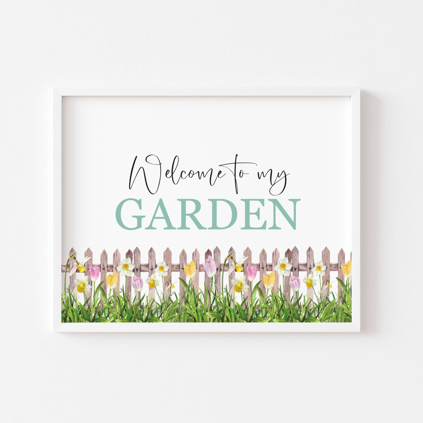 Welcome to my garden floral borderless watercolour style typography unframed print