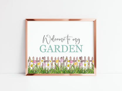 Welcome to my garden floral borderless watercolour style typography unframed print