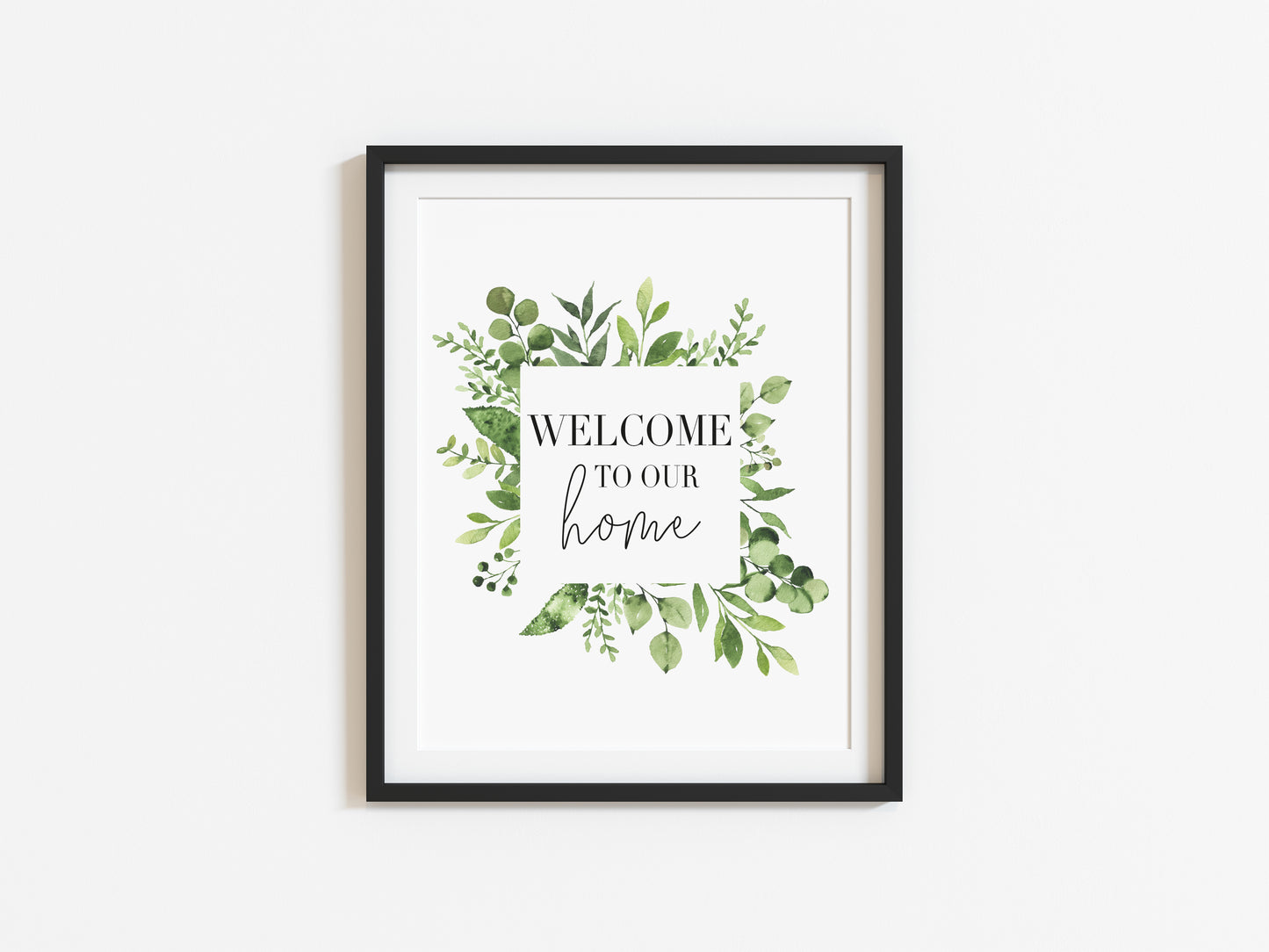 Welcome to our home green square botanical green wreath unframed wall art poster print