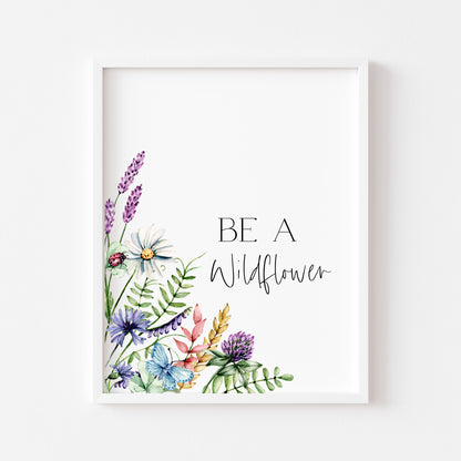 Be a wildflower purple pink watercolour wildflower bouquet unframed wall art poster print