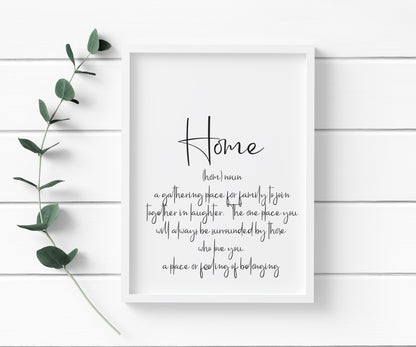 Home typography definition unframed print