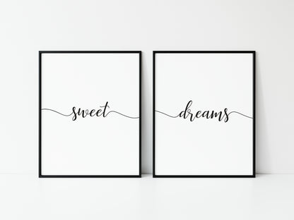 Set of 2 swirly sweet dreams calligraphy style unframed prints