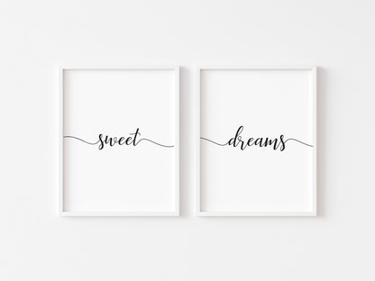 Set of 2 swirly sweet dreams calligraphy style unframed prints