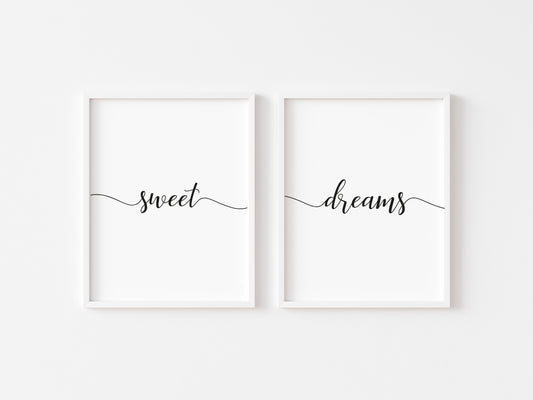 Set of 2 swirly sweet dreams calligraphy style unframed prints